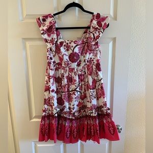 Cara Cara Short Cotton Dress in pink Jacobean print